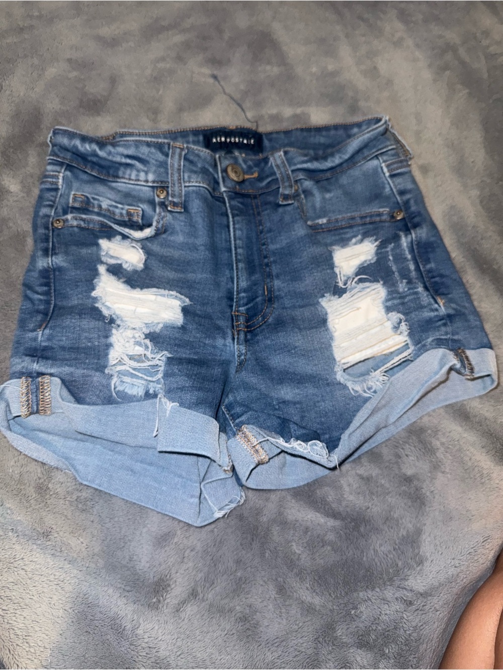 Aeropostale Blue Distressed Rolled Hem Jean Shorts